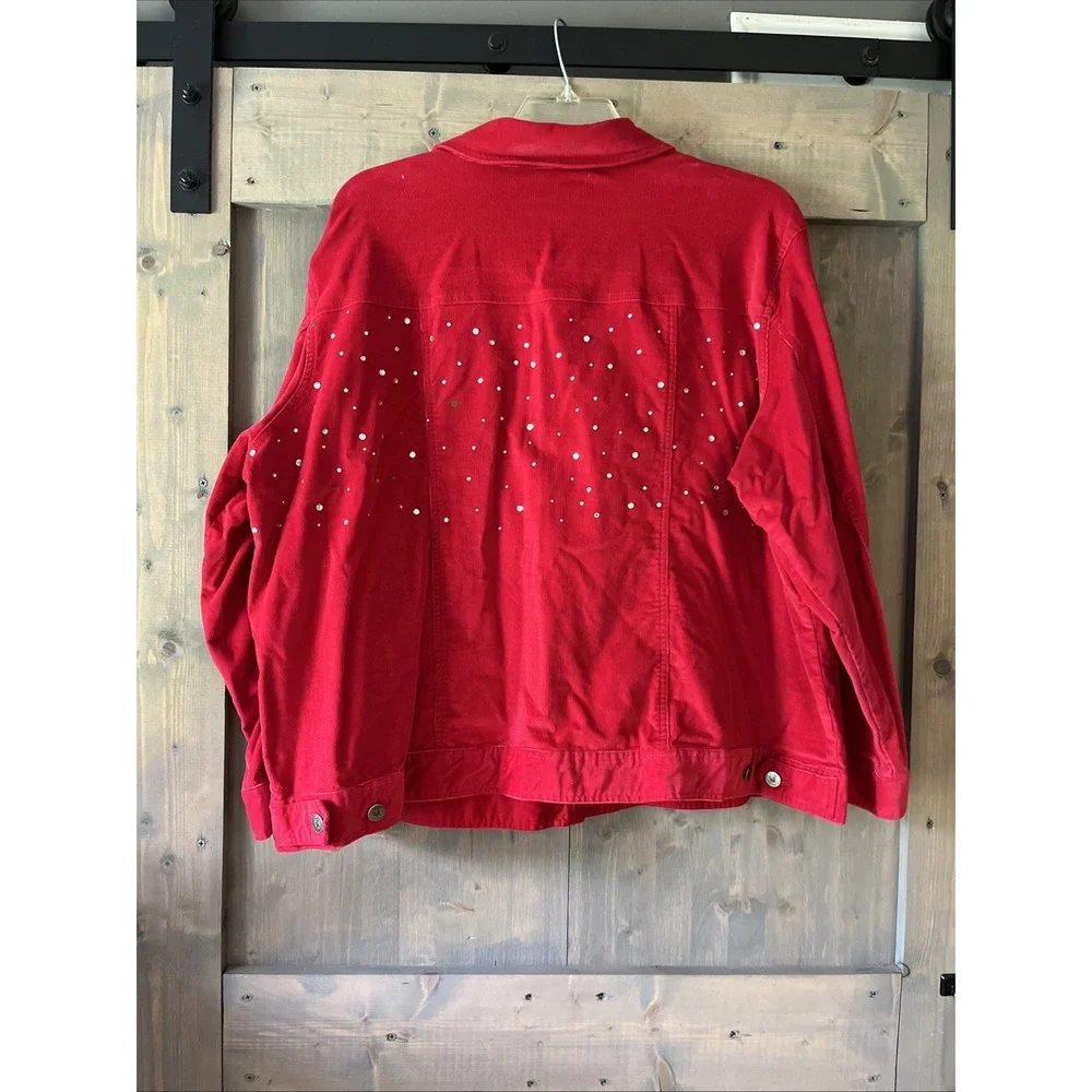 Vintage Quacker Factory Womens Jacket Red Corduroy Embellished Button Up Sz 3X - Picture 8 of 9